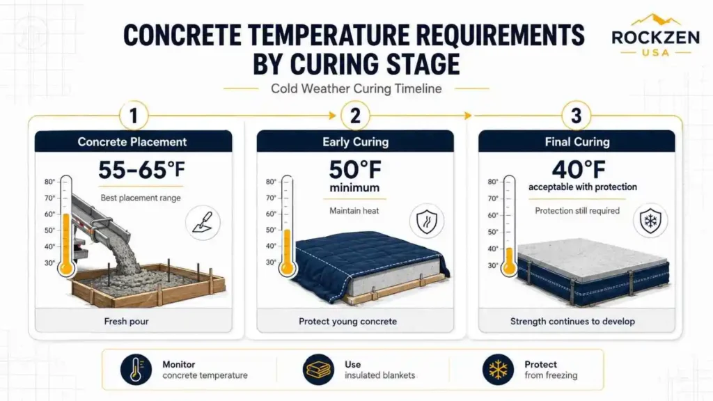 cold weather concrete materials: insulating curing blankets, calcium chloride, temperature data logger, heated enclosure frame