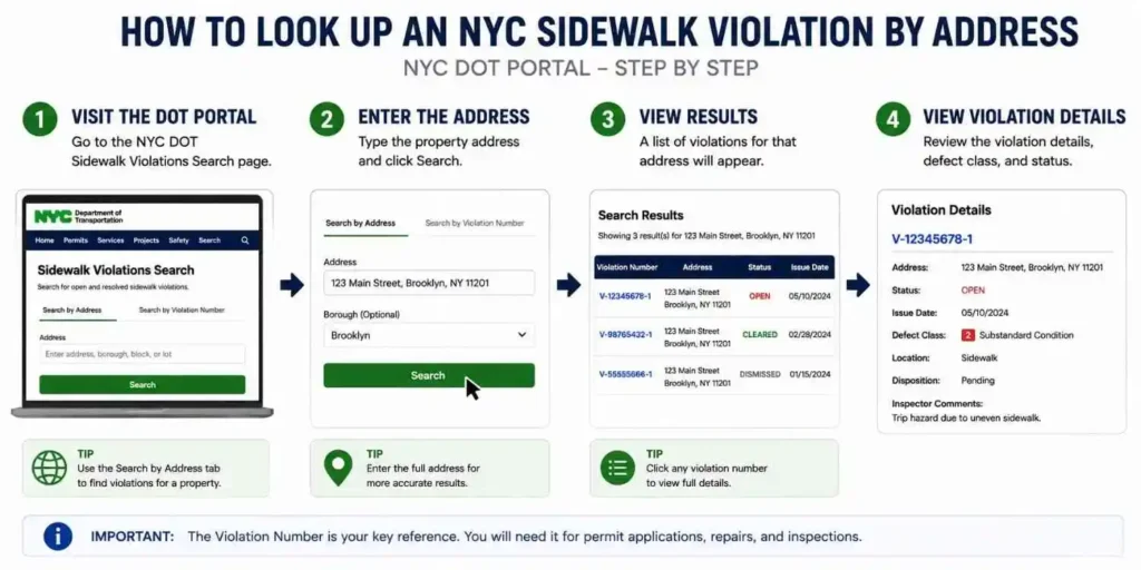 How to look up sidewalk repairs in NYC