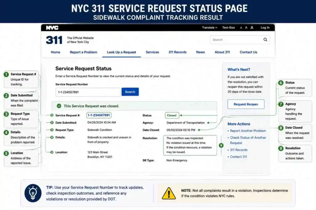 NYC sidewalk repair records for properties