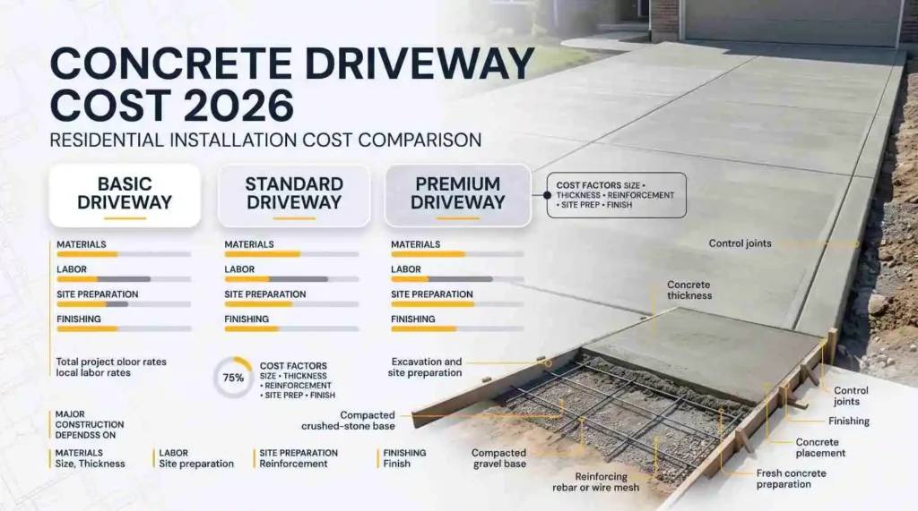 Concrete driveway installation in New York showing a prepared base and concrete construction