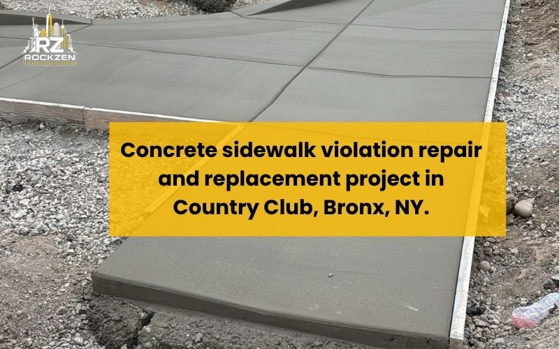 Concrete sidewalk violation repair and replacement project in Country Club, Bronx, NY.